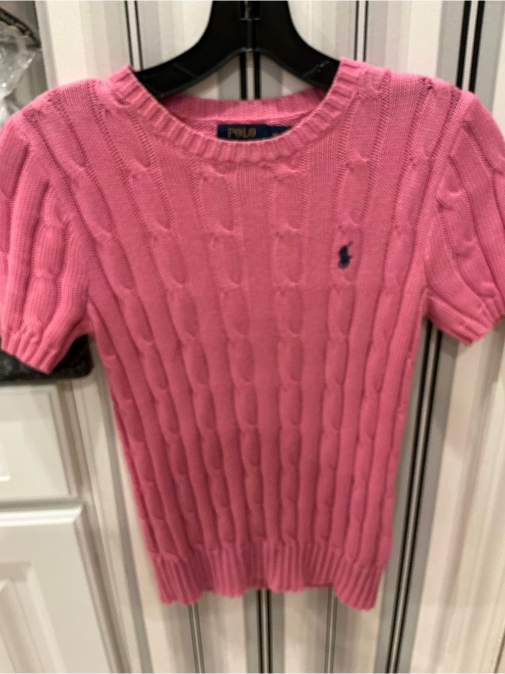 POLO RALPH LAUREN CABLE KNIT SHORT SLEEVE PINK SWEATER SIZE XS
